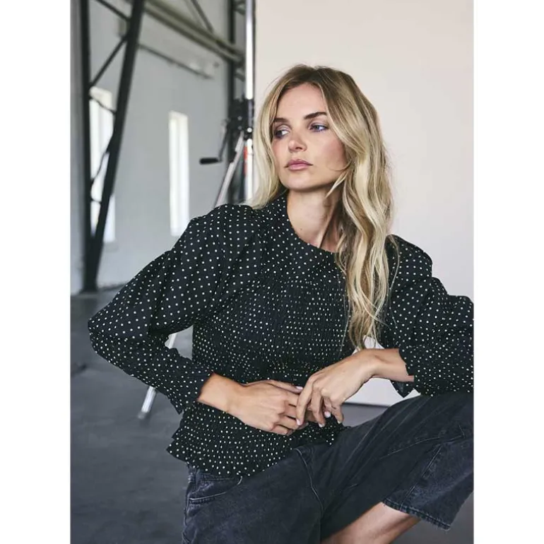 Co Couture DavinaCC Dot Smock Blouse Black