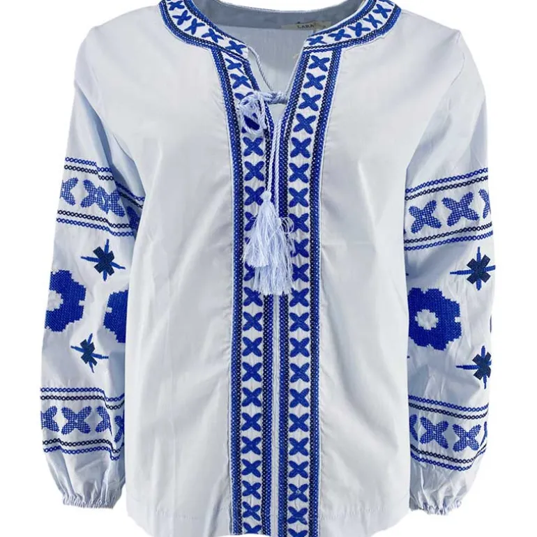 J By J 3672 Embroidery Blouse Light Blue