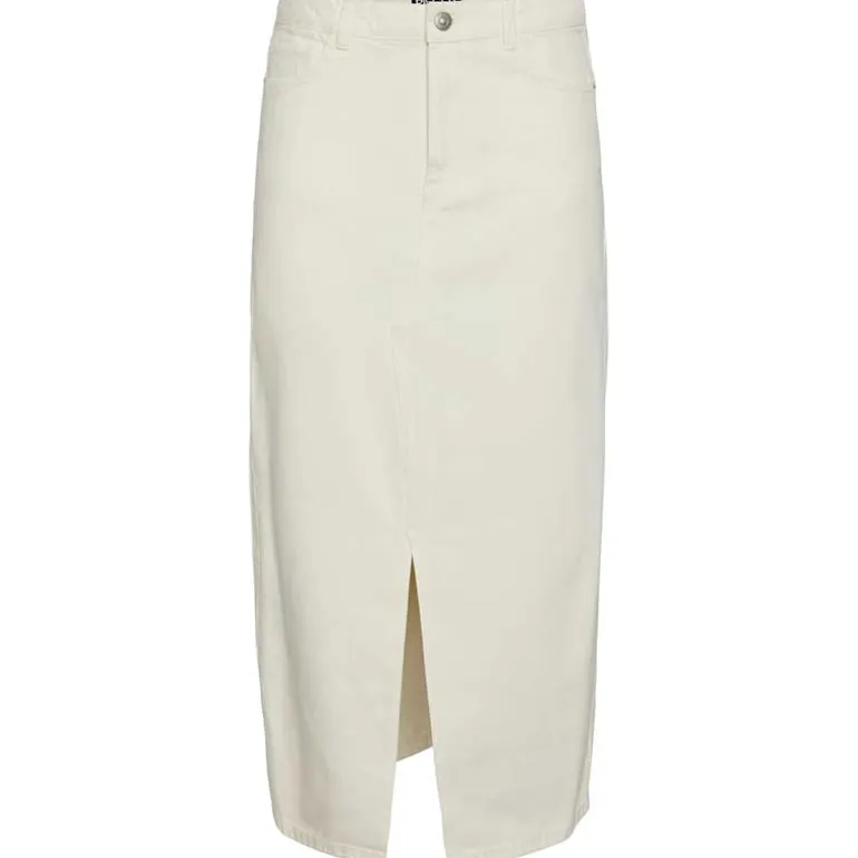 Pieces PCKenise MW Denim Ankle Skirt BC Off White