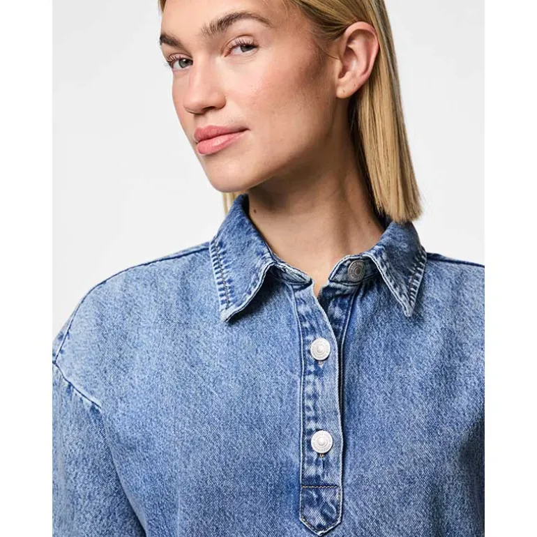 Pieces PCKenya SS A-Shape Denim Dress Noos Medium Blue
