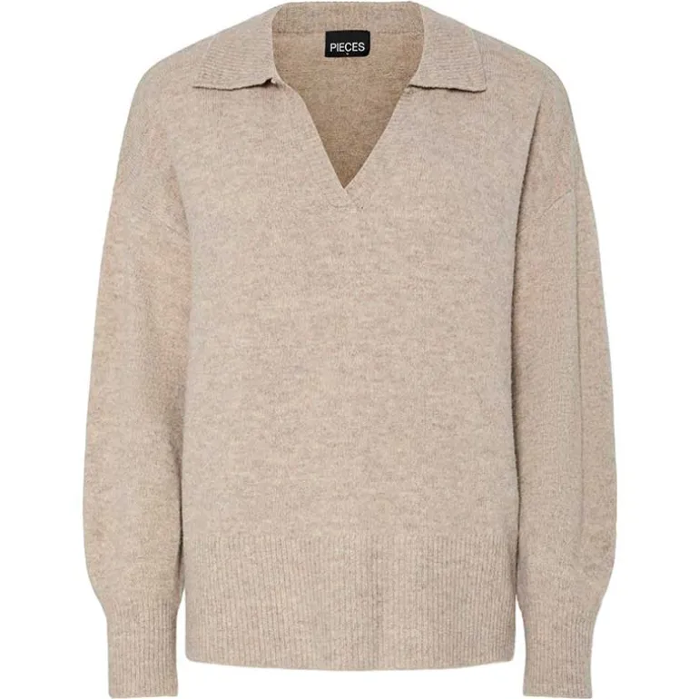 Pieces PcMalou LS Polo Knit Noos Taupe Gray Melange