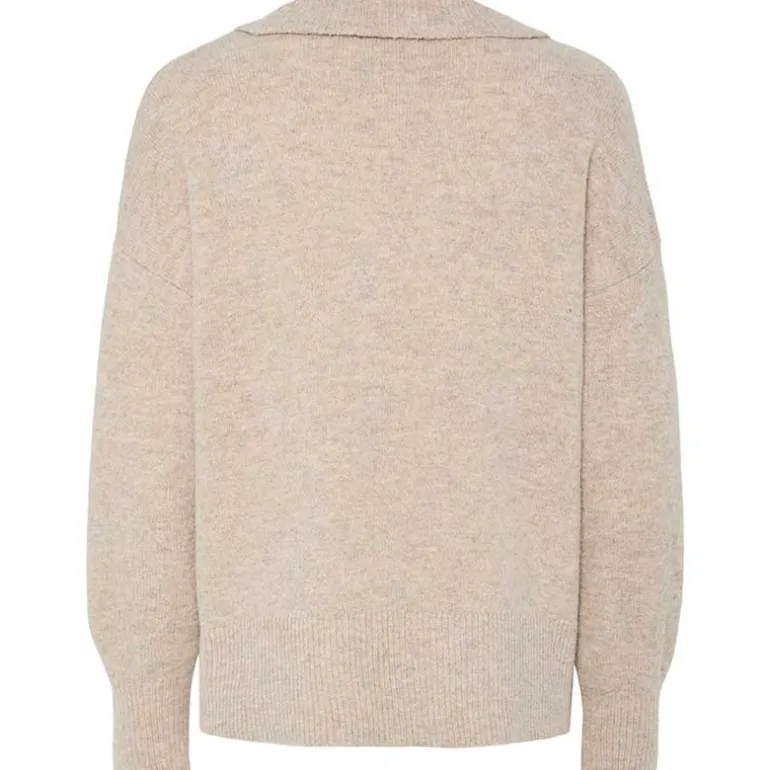 Pieces PcMalou LS Polo Knit Noos Taupe Gray Melange