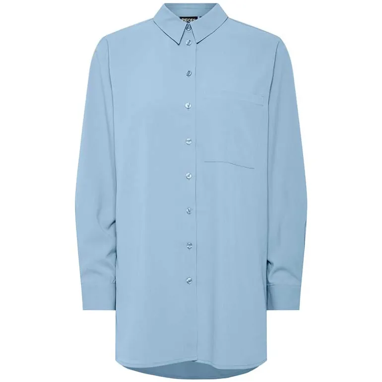 Pieces PcPoppy Ls Oxford Loose Shirt WVN Noos Cashmere Blue