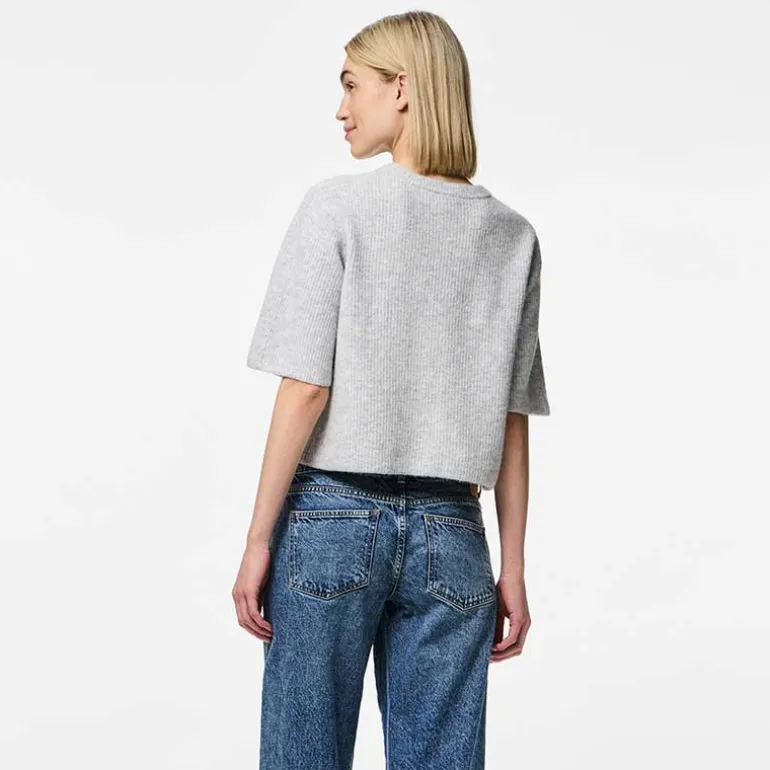 Pieces PCSilly SS O-Neck Knit Cardigan Noos Light Grey Melange